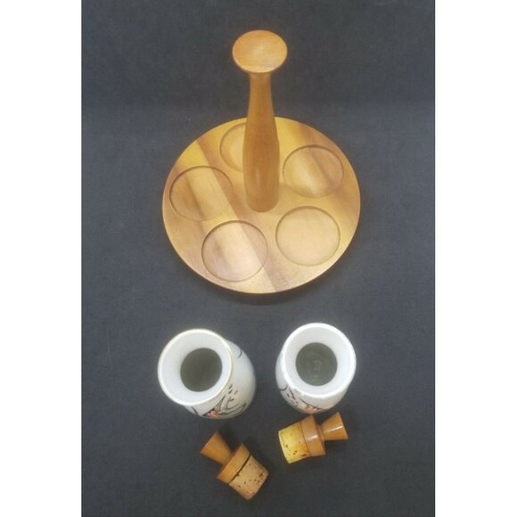 Woodpecker WoodWare Condiment Caddy Angel Fish Cruet Set Mid Century - Picture 8 of 12